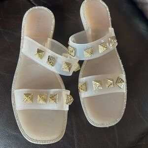 Bamboo Women's Clear Sandals with Gold Accents